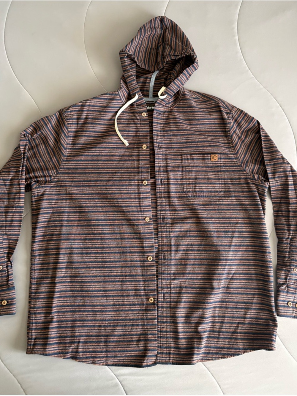 Solaris Striped Hooded Button-Up Shirt Jacket - Navy & Brown